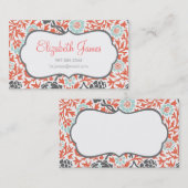 グレーミントアンドコーラルレトロフローラダマスク 名刺 (正面/裏面)