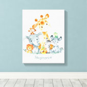 グレーミントウォーターカラーかわいいサファリジャングル動物 キャンバスプリント (インサイチュ (ウッドフロア))