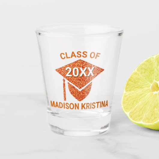 グレームオレンジキャップパーソナライズされたシックエレガント ショットグラス (正面)