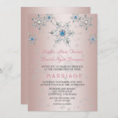 グレームシルバー雪片クリスタルブルーパール結婚ズ 招待状 (正面/裏面)