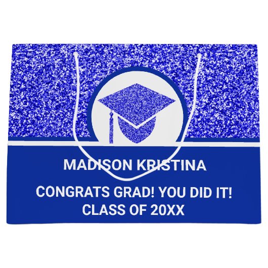 グレームネイビーキャップシンプルエレガントカスタム ラージペーパーバッグ (正面)