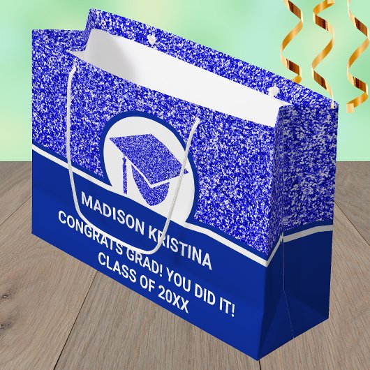 グレームネイビーキャップシンプルエレガントカスタム ラージペーパーバッグ