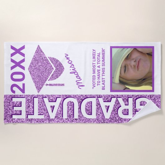 グレームパープルキャップサマーフォトタイポグラフィ ビーチタオル (正面)