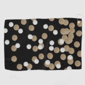 グレームブラックとホワイトのドットシャンパン金ゴールド紙吹雪 ゴルフタオル (横)