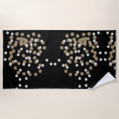 グレームブラックとホワイトのドットシャンパン金ゴールド紙吹雪 ビーチタオル (正面)