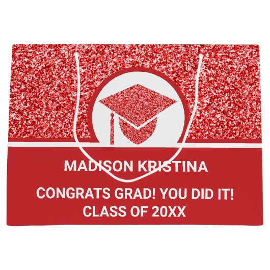 グレームレッドキャップシンプルエレガントカスタム ラージペーパーバッグ (正面)