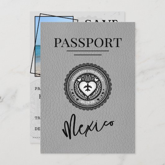 グレーメキシコのパスポート日付の保存 セーブザデート (正面/裏面)