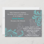 グレーメタリックダマスク-青い招待状 招待状 (正面)