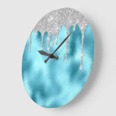 グレーメタルスパークグリッタードリップ海グリッター ラージ壁時計 (傾斜)