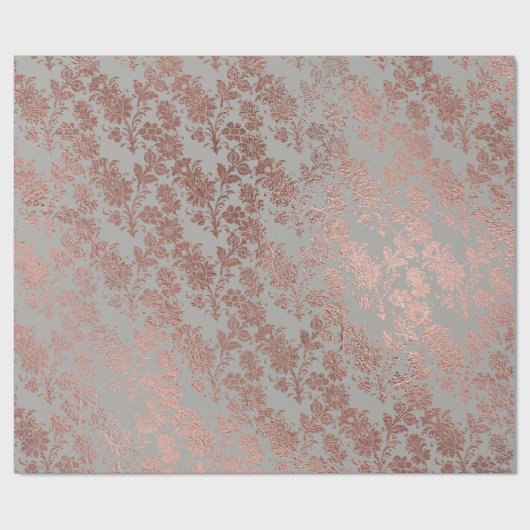 グレーメタルピンクローズ金ゴールド粉末フェイク赤面フローラ ラッピングペーパー (フラット)