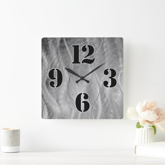 グレーメタル上の大きなクロック番号抽象芸術 スクエア壁時計 (ホーム)