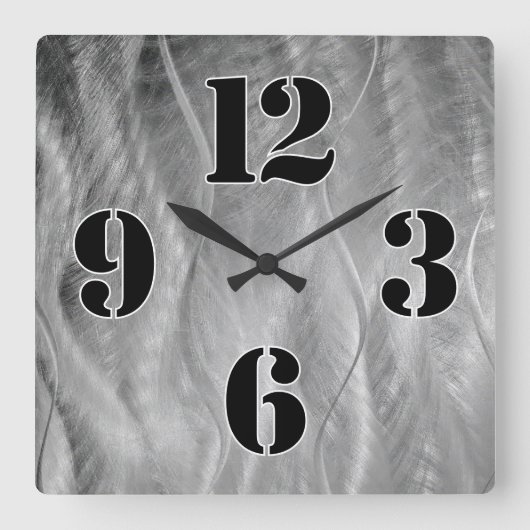 グレーメタル上の大きなクロック番号抽象芸術 スクエア壁時計 (正面)
