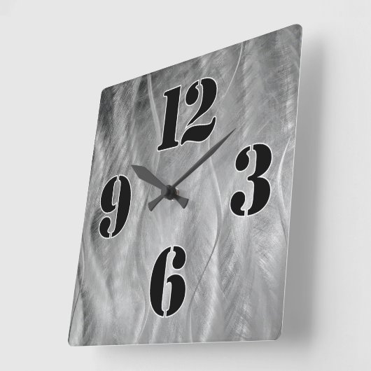 グレーメタル上の大きなクロック番号抽象芸術 スクエア壁時計 (傾斜)