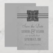 グレーメダリオン縁ど保存日付招待状 セーブザデート (正面/裏面)