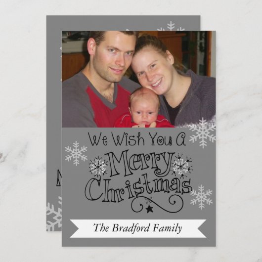 グレーメリークリスマスフォトホリデーカード シーズンカード (正面/裏面)