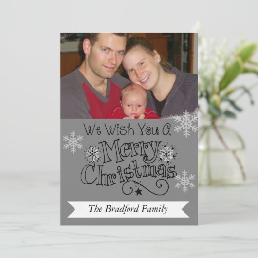 グレーメリークリスマスフォトホリデーカード シーズンカード (スタンド正面)