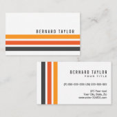 グレーモダンとオレンジのレトロストライプホワイトスタイリッシュ 名刺 (正面/裏面)