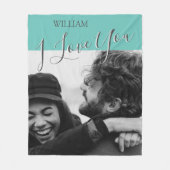 グレーモダンとティール（緑がかった色） | I Love You Photo フリースブランケット (正面)