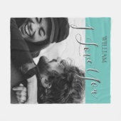 グレーモダンとティール（緑がかった色） | I Love You Photo フリースブランケット (正面(横))