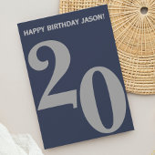 グレーモダンとネイビーブルーメンズ20誕生日 カード