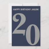 グレーモダンとネイビーブルーメンズ20誕生日 カード (正面)