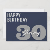 グレーモダンとネイビーブルー30歳の誕生日 カード (正面)