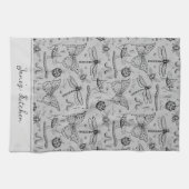 グレーモダンとブラックのシェフのキッチン虫 キッチンタオル (横)