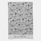グレーモダンとブラックのシェフのキッチン虫 キッチンタオル (縦)