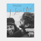 グレーモダンとブルー| I Love You Photo フリースブランケット (正面)