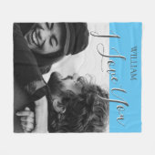 グレーモダンとブルー| I Love You Photo フリースブランケット (正面(横))