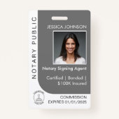 グレーモダンとホワイトのカスタム公証人フォトID バッジ (正面)