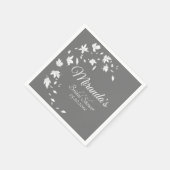 グレーモダンとホワイトのフローラブライダルシャワー スタンダードカクテルナプキン (角)