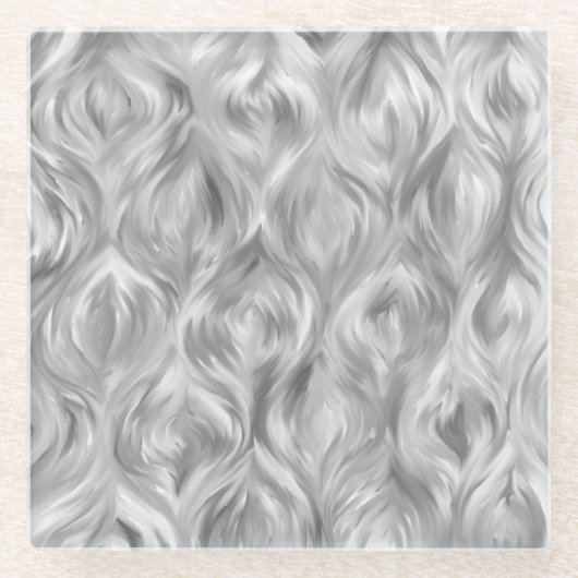 グレーモダンとホワイトアート飲料用コースター ガラスコースター (正面)