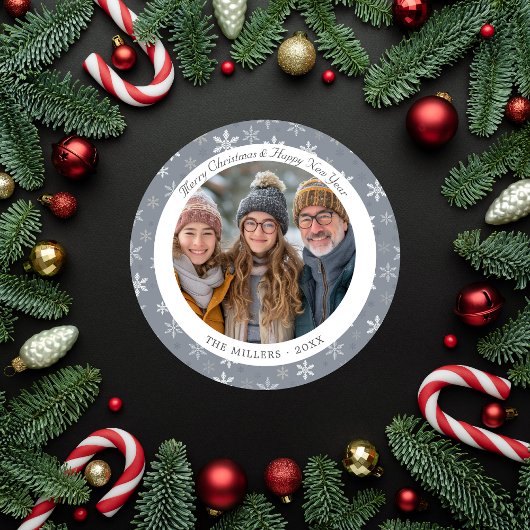 グレーモダンとホワイトスノーフレークスホリデーカード シーズンカード