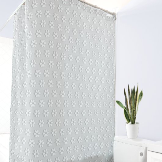グレーモダンとホワイトフラワーオンライトグレー シャワーカーテン
