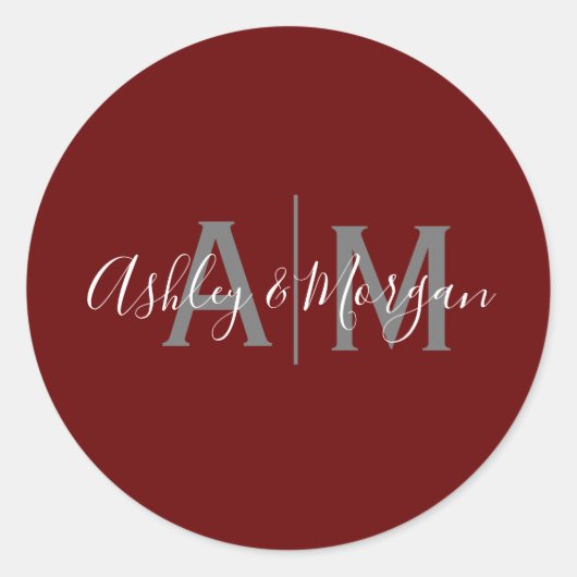 グレーモダンとレッドカップルのモノグラム ラウンドシール (正面)