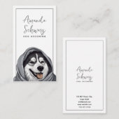 グレーモダンと白かわいいハスキー犬のグルーミング 名刺 (正面/裏面)