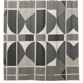 グレーモダンと白のジオメトリックカーブ シャワーカーテン