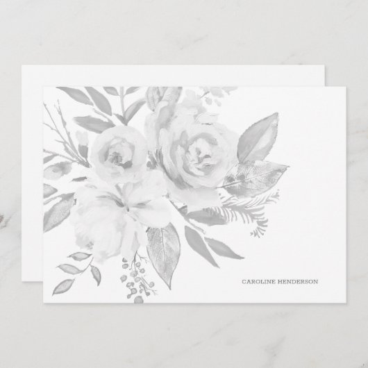 グレーモダンと白のモノクロパーソナライズされた ノートカード (正面/裏面)