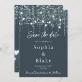 グレーモダンと白のラぶら下がったイト日付を保存 招待状 (正面/裏面)