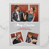 グレーモダンと赤の休日グリーティングカード 箔招待状 (正面)