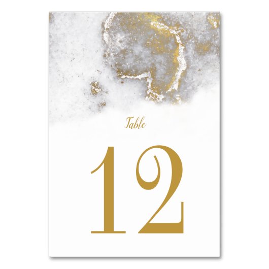 グレーモダンと金ゴールドのテー結婚ブルカード テーブルナンバー (正面)