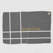 グレーモダンと金ゴールドのミニマル名前をカスタムする ゴルフタオル (横)