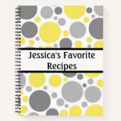 グレーモダンと黄色のバブルのパーソナライズされたレシピ ノートブック (正面)
