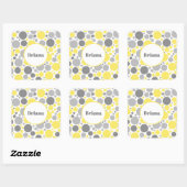 グレーモダンと黄色のバブルパーソナライズされた スクエアシール (シート)