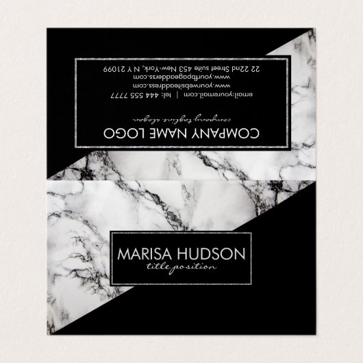 グレーモダンと黒の大理石と黒の三角形 名刺 (外部フラット)