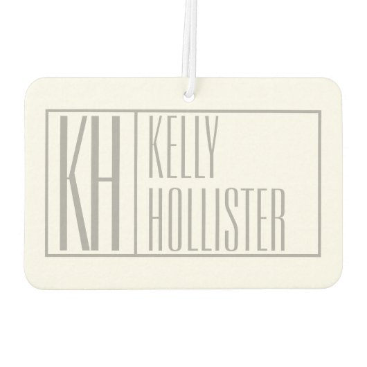 グレーモダンのイニシャルと名前のロゴ カーエアーフレッシュナー (裏面)