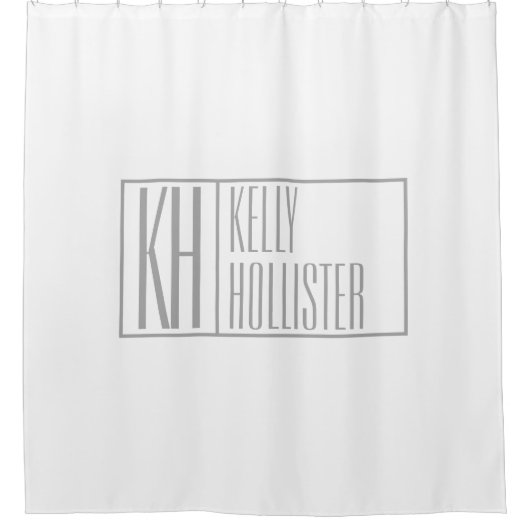 グレーモダンのイニシャルと名前のロゴ シャワーカーテン (正面)