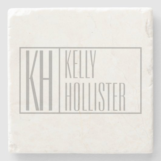 グレーモダンのイニシャルと名前のロゴ ストーンコースター (正面)