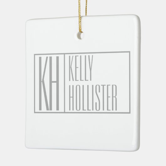 グレーモダンのイニシャルと名前のロゴ セラミックオーナメント (左)